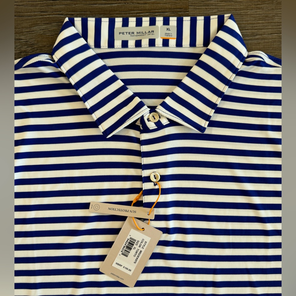 Peter Millar Crown Sport Featherweight Striped Golf Polo Shirt Size XL NWT